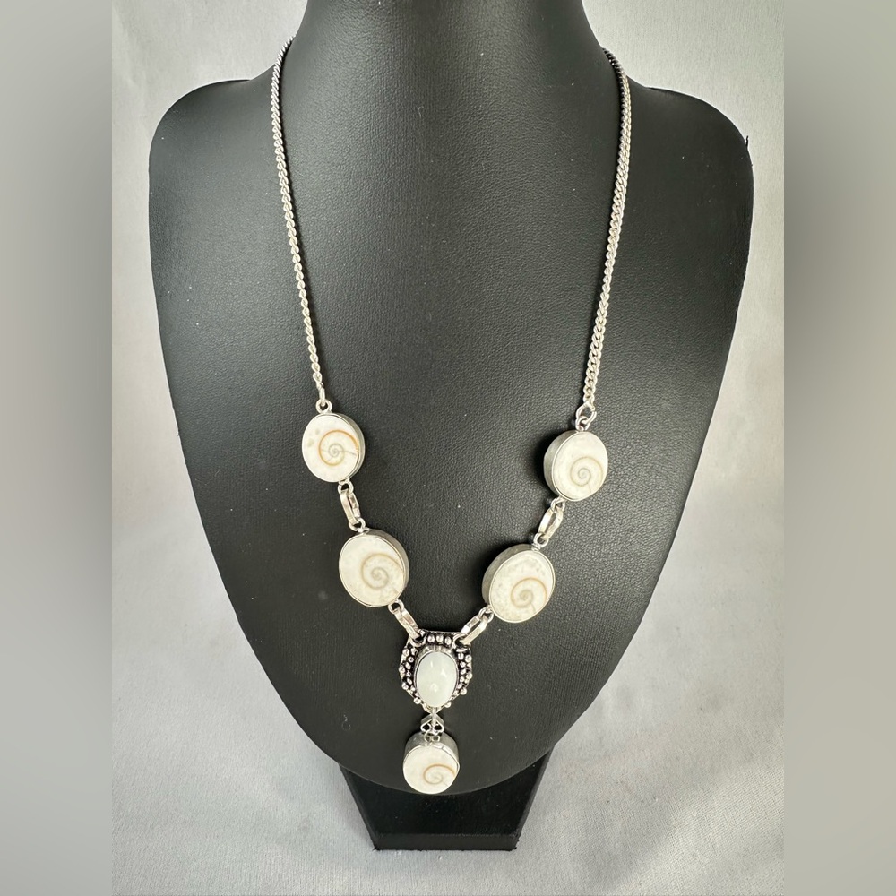 Shiva Shell Y shaped necklace in silver overlay